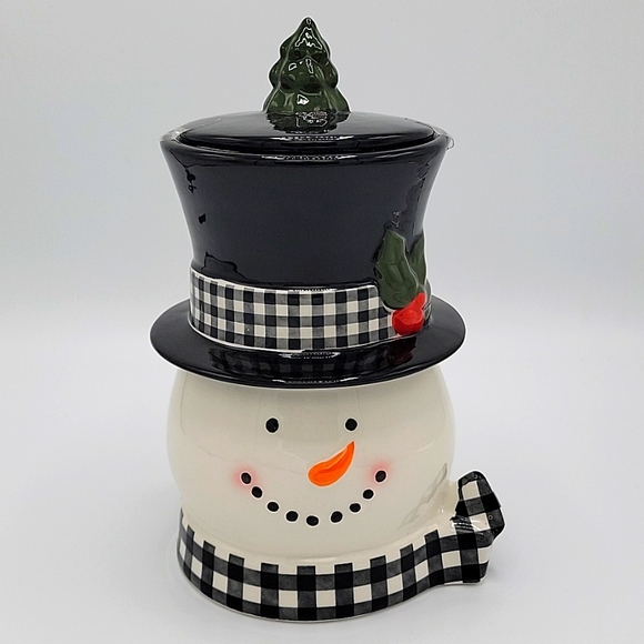 New Buffalo Check Snowman Cookie Jar - Picture 1 of 5